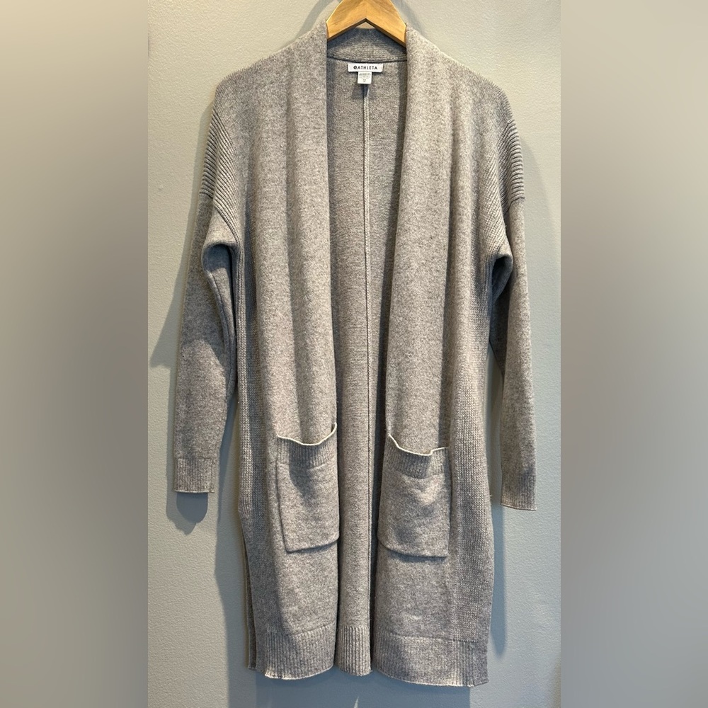 Athleta Spirit Wool Cashmere Open  Cardigan Wrap Duster XS Heather Gray